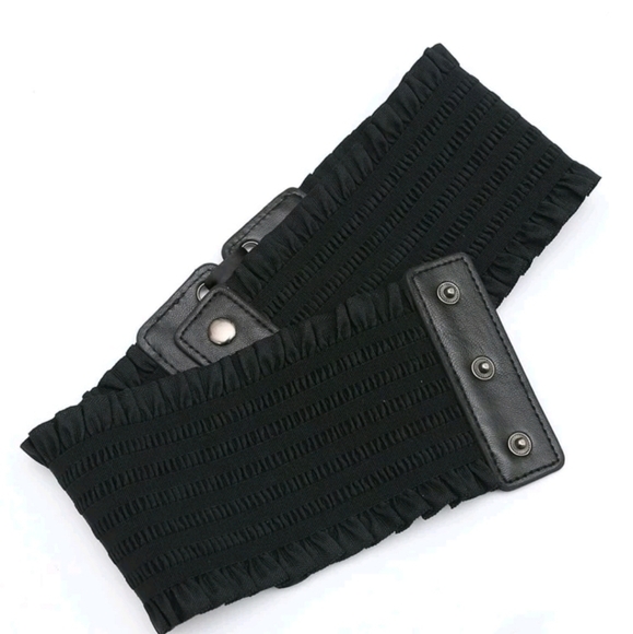 Wide Elastic Black corset lace up boho stretch ruffle whimsigoth fairy belt - Picture 8 of 10